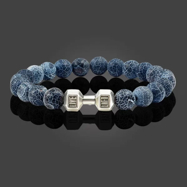 Bracelet en pierre volcanique naturelle pour hommes et femmes, noir mat, perles blanches, breloque, haltère, bijoux de Fitness – Image 5