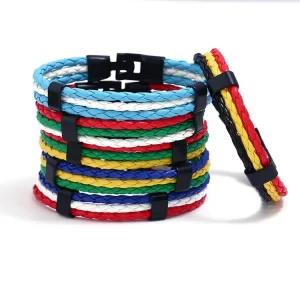 Meilleures ventes 2023! Bracelets d'Équipe de Football en Cuir pour Homme, Femme, Espagne, Russie, France, Brésil, Allemagne