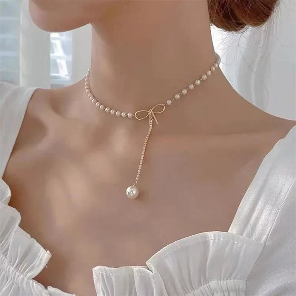 Collier papillon de perles de luxe léger coréen pour femme, pendentif simple, accessoires de fête, cadeau – Image 5