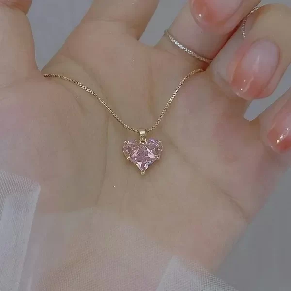 Collier avec pendentif en forme de cœur en Zircon rose pour femmes et filles, bijoux de fête Punk élégants et doux, nouvelle mode Y2k, 2024 – Image 4