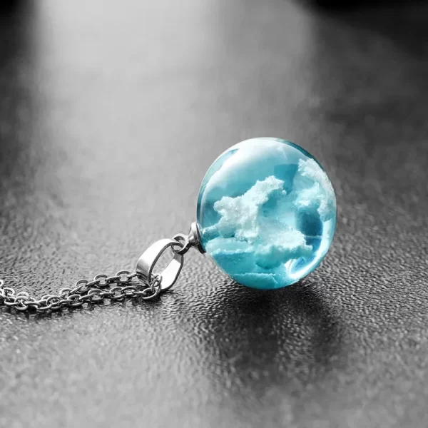 Collier Chic en résine transparente avec pendentif boule de lune pour femmes, chaîne de nuage bleu ciel blanc, bijoux à la mode, cadeaux pour filles – Image 3