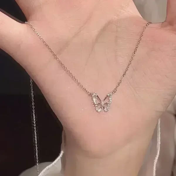 Collier papillon en argent pour femmes et filles, pendentif en cristal et Zircon, chaîne en cristal, bijoux de fête – Image 4