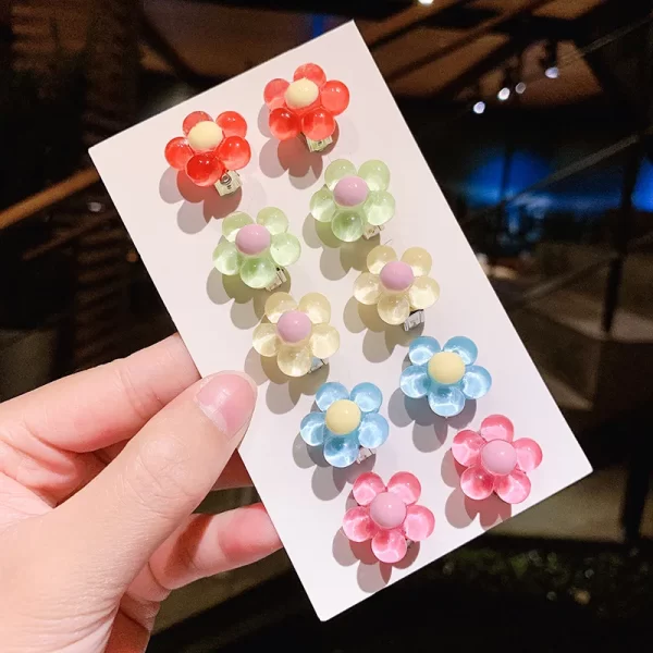 Réinitialisation d'oreille sans trou d'oreille pour filles, boucles d'oreilles fleur mignonnes, princesse pour enfants, cadeaux d'anniversaire pour filles, accessoires pour enfants, nouveau, 10 pièces – Image 7