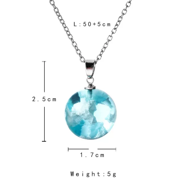 Collier Chic en résine transparente avec pendentif boule de lune pour femmes, chaîne de nuage bleu ciel blanc, bijoux à la mode, cadeaux pour filles – Image 6
