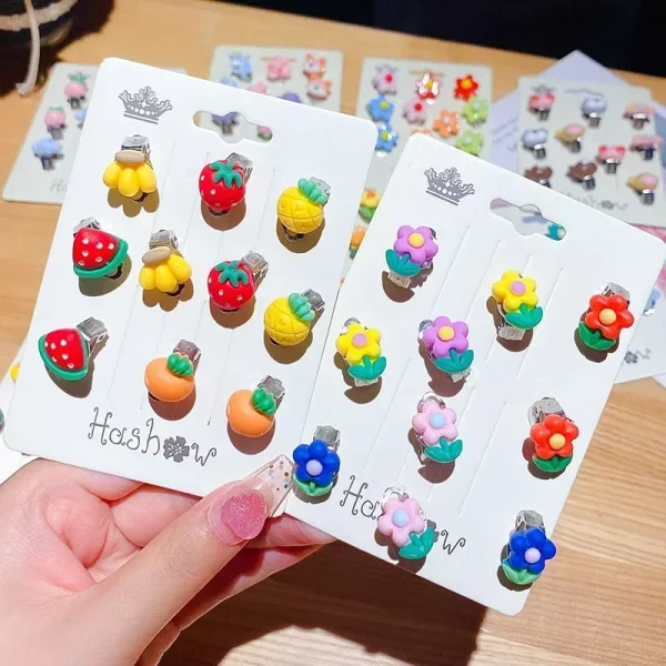 Réinitialisation d'oreille sans trou d'oreille pour filles, boucles d'oreilles fleur mignonnes, princesse pour enfants, cadeaux d'anniversaire pour filles, accessoires pour enfants, nouveau, 10 pièces – Image 4