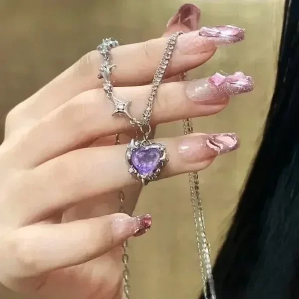 Zcompresses-Collier pendentif coeur et planète en cristal pour femme, breloque esthétique, clavicule, cadeaux de bijoux, nouvelle mode, Y2K, JOParty Girl – Image 5