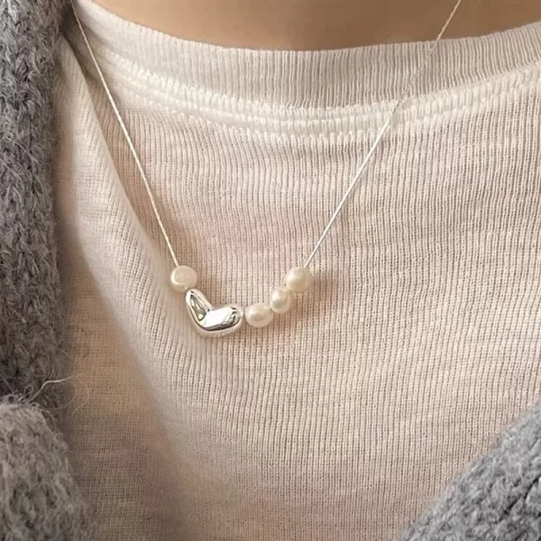 Collier de perles en argent 925 pour femmes, cadeau coréen polyvalent, simplicité irrégulière, bijoux, livraison directe – Image 4