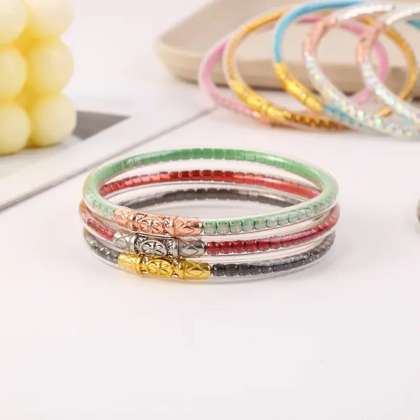 1 pièces de luxe strass paillettes gelée Bracelet bouddhiste Jonc Bracelet Silicone cristal Bracelet pour femmes filles – Image 4