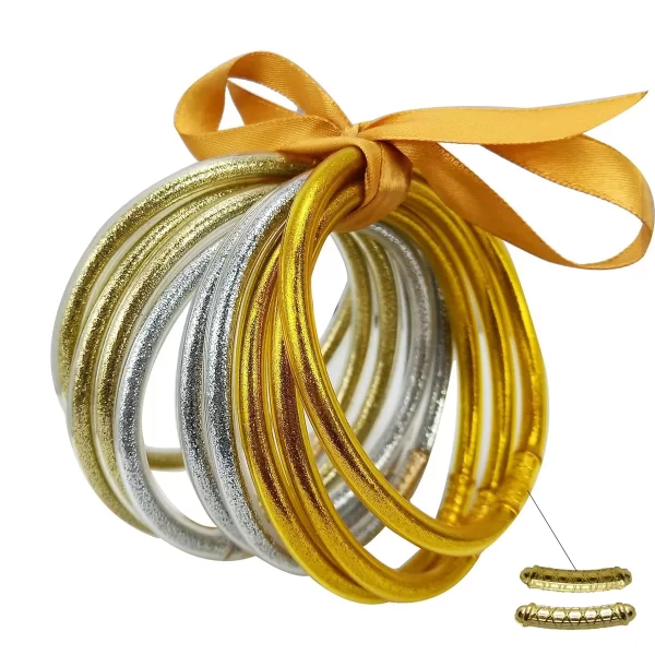 9 pièces/ensemble brillant Jonc bouddhiste Bracelets Bracelet paillettes rempli gelée Silicone Bracelets ensemble, pulseras pan de oro Bracelet pour les femmes – Image 3