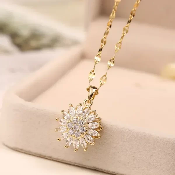 Colliers de présidence de tournesol rotatifs à double couche pour femmes et filles, tour de cou JOChoker, accessoires de bijoux en acier inoxydable – Image 4