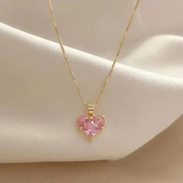 Collier avec pendentif en forme de cœur en Zircon rose pour femmes et filles, bijoux de fête Punk élégants et doux, nouvelle mode Y2k, 2024 – Image 3