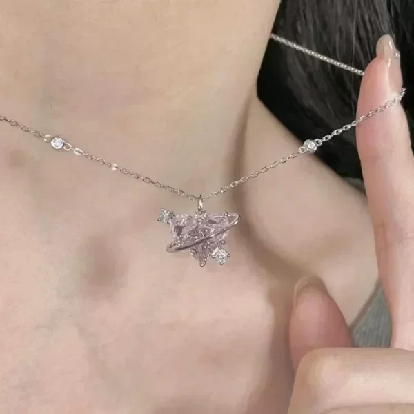 Zcompresses-Collier pendentif coeur et planète en cristal pour femme, breloque esthétique, clavicule, cadeaux de bijoux, nouvelle mode, Y2K, JOParty Girl – Image 3