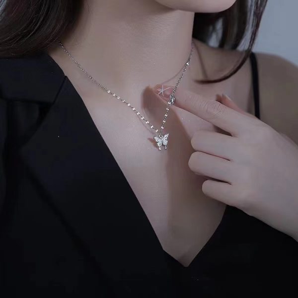 Collier papillon en argent pour femmes et filles, pendentif en cristal et Zircon, chaîne en cristal, bijoux de fête – Image 8