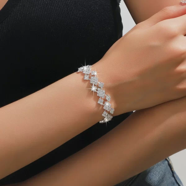 3pcs Bridal Jewelry Set Silver Plated Rhinestone Fold Clutch Bracelet Tassel Earrings Wedding Jewelry Gift Trendy Style – Image 7