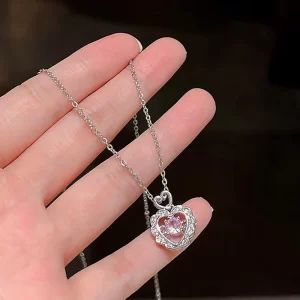 Zfolds-Collier pendentif coeur rose pour femme, bijoux en acier au titane, clavicule, cadeaux pour fille, JOJOParty, nouvelle mode, 925