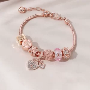 Bracelet de perles en forme de cœur de Rose, minimaliste et atmosphérique, goutte d'huile, à la mode, peinture à l'huile, lanterne de cygne, 1 pièce