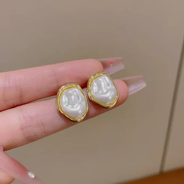 Boucles d'oreilles géométriques rondes irrégulières en perles métalliques pour femmes, Style minimaliste, personnalité, bijoux tendance, cadeau, 2024 – Image 6