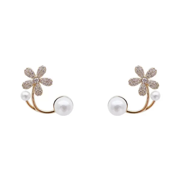Boucles d'oreilles coréennes légères de luxe en Imitation de perles et de fleurs pour femmes et filles, bijoux élégants en cristal à la mode, cadeaux d'anniversaire de fête – Image 6