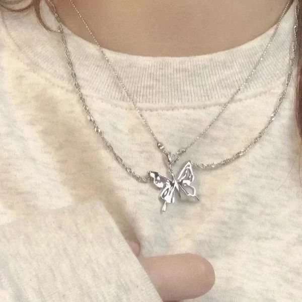 Collier pendentif papillon en cristal pour femme, lumière, luxe punk, coeur, clavicule, mode, bijoux, cadeau de fête, Y2K, 2024 – Image 5