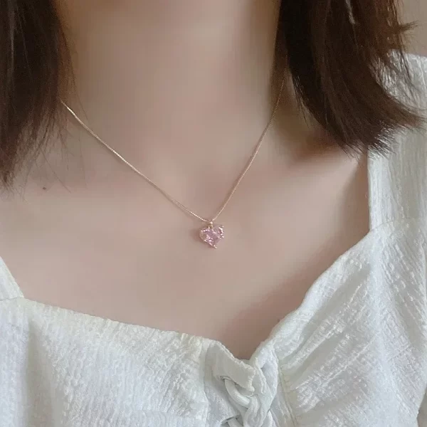 Collier avec pendentif en forme de cœur en Zircon rose pour femmes et filles, bijoux de fête Punk élégants et doux, nouvelle mode Y2k, 2024 – Image 2