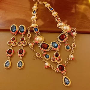 Collier en or de dubaï pour femmes, bijoux médiévaux en diamant et perles, ensembles de bijoux pour femmes
