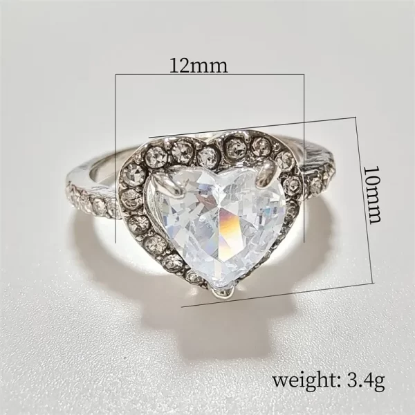 Bagues de fiançailles classiques simples en forme de cœur pour femmes, couleur argent, incrustation de pierre CZ blanche et rouge, bijoux à la mode, cadeau de fête de mariage, nouvelle collection – Image 6