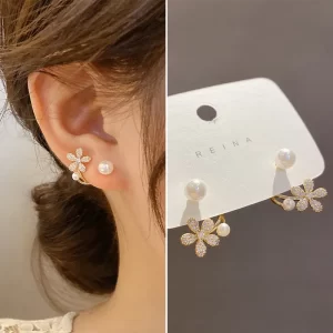 Boucles d'oreilles coréennes légères de luxe en Imitation de perles et de fleurs pour femmes et filles, bijoux élégants en cristal à la mode, cadeaux d'anniversaire de fête