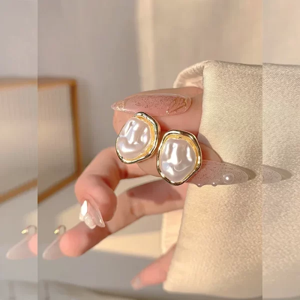 Boucles d'oreilles géométriques rondes irrégulières en perles métalliques pour femmes, Style minimaliste, personnalité, bijoux tendance, cadeau, 2024 – Image 2