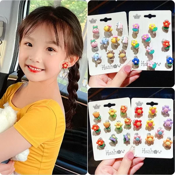 Réinitialisation d'oreille sans trou d'oreille pour filles, boucles d'oreilles fleur mignonnes, princesse pour enfants, cadeaux d'anniversaire pour filles, accessoires pour enfants, nouveau, 10 pièces