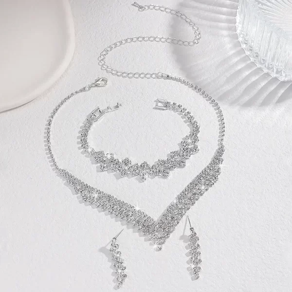 3pcs Bridal Jewelry Set Silver Plated Rhinestone Fold Clutch Bracelet Tassel Earrings Wedding Jewelry Gift Trendy Style – Image 4