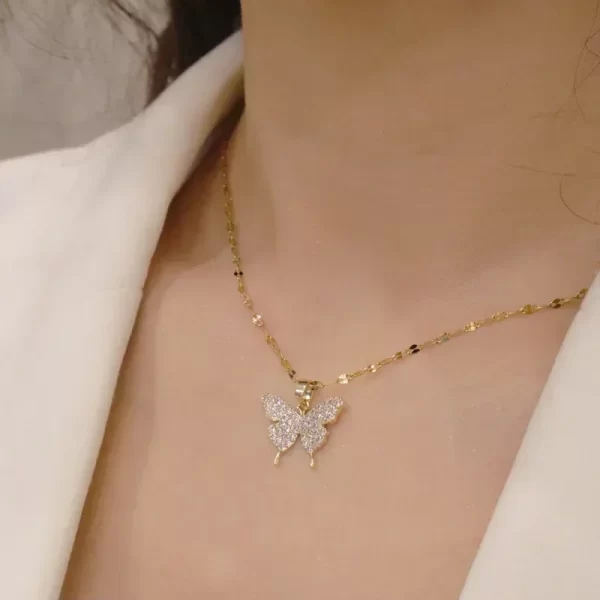 Collier papillon brillant, pendentif en cristal doré exquis, chaîne pour dames, bijoux cadeau de fête de mariage – Image 3