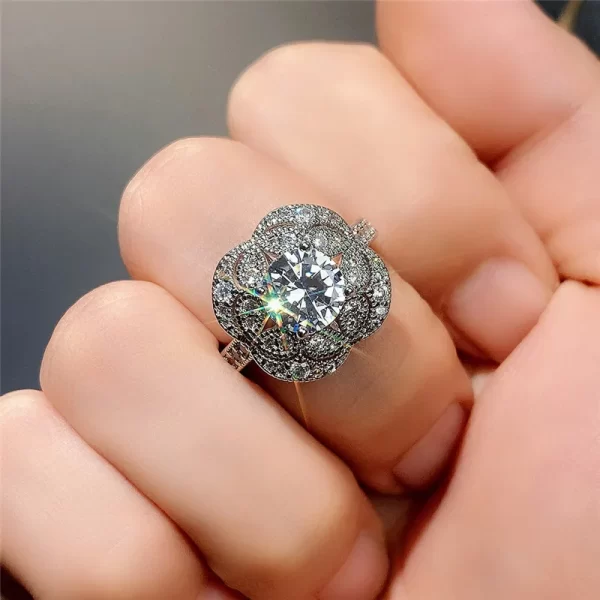 Bijoux de luxe en argent Sterling 925, grande taille ronde, topaze blanche, diamant CZ, bagues de Couple pour femmes, ensemble de bagues de mariée de mariage – Image 5