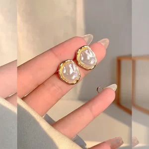 Boucles d'oreilles géométriques rondes irrégulières en perles métalliques pour femmes, Style minimaliste, personnalité, bijoux tendance, cadeau, 2024
