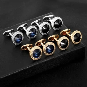 Boutons de manchette en Zircon pour hommes, bijoux de luxe de haute qualité, boutons de manchette de chemise ronds classiques en alliage, accessoires de costume de mariage, cadeau d'affaires