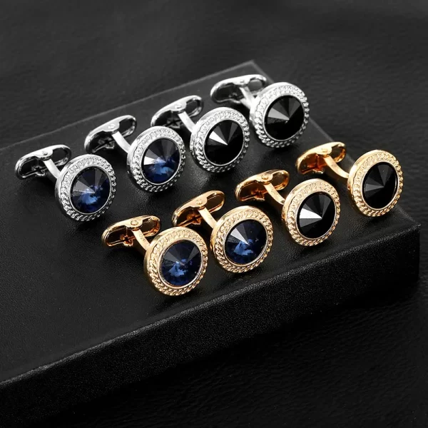 Boutons de manchette en Zircon pour hommes, bijoux de luxe de haute qualité, boutons de manchette de chemise ronds classiques en alliage, accessoires de costume de mariage, cadeau d'affaires