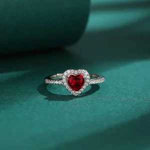Bagues de fiançailles classiques simples en forme de cœur pour femmes, couleur argent, incrustation de pierre CZ blanche et rouge, bijoux à la mode, cadeau de fête de mariage, nouvelle collection