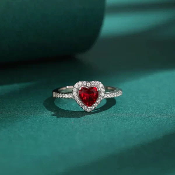 Bagues de fiançailles classiques simples en forme de cœur pour femmes, couleur argent, incrustation de pierre CZ blanche et rouge, bijoux à la mode, cadeau de fête de mariage, nouvelle collection