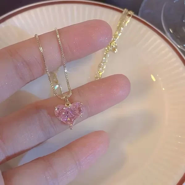 Collier avec pendentif en forme de cœur en Zircon rose pour femmes et filles, bijoux de fête Punk élégants et doux, nouvelle mode Y2k, 2024