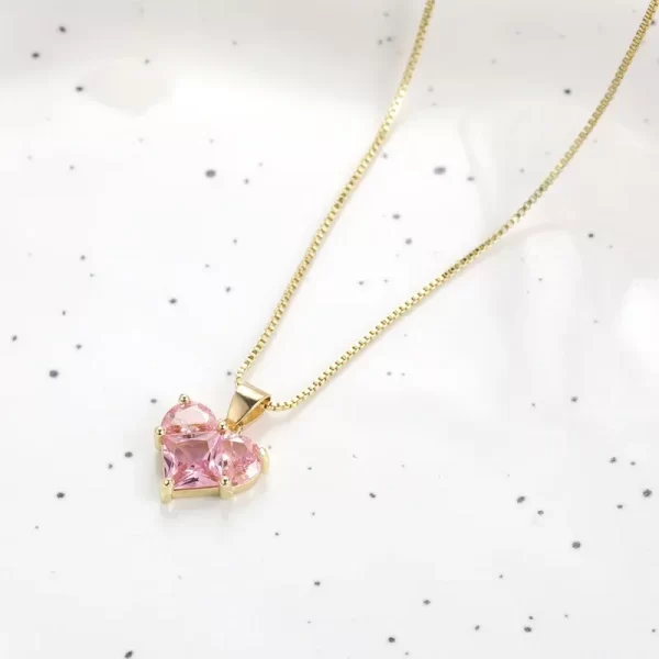 Collier avec pendentif en forme de cœur en Zircon rose pour femmes et filles, bijoux de fête Punk élégants et doux, nouvelle mode Y2k, 2024 – Image 5