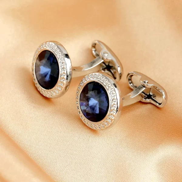 Boutons de manchette en Zircon pour hommes, bijoux de luxe de haute qualité, boutons de manchette de chemise ronds classiques en alliage, accessoires de costume de mariage, cadeau d'affaires – Image 2