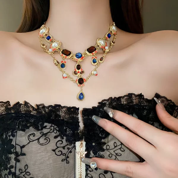 Collier en or de dubaï pour femmes, bijoux médiévaux en diamant et perles, ensembles de bijoux pour femmes – Image 6