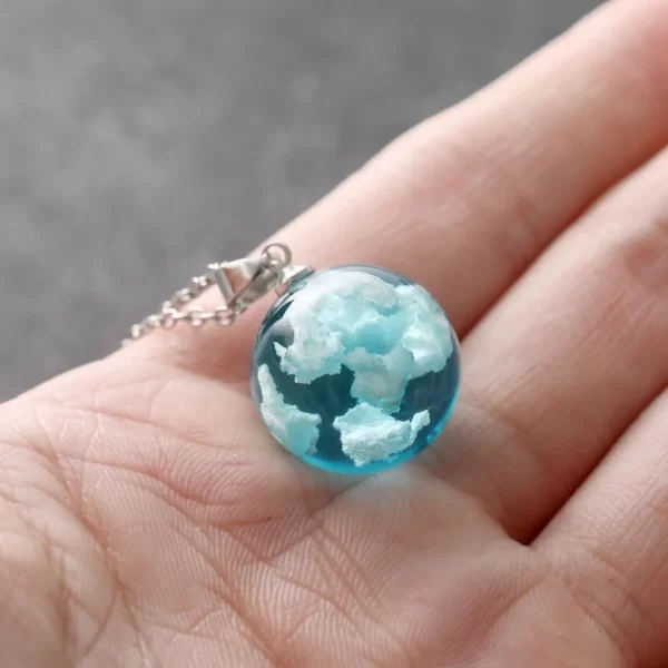 Collier Chic en résine transparente avec pendentif boule de lune pour femmes, chaîne de nuage bleu ciel blanc, bijoux à la mode, cadeaux pour filles – Image 7