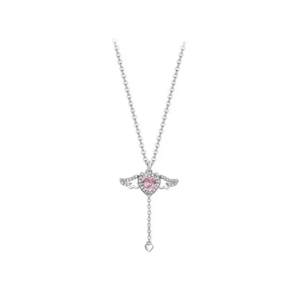 Colliers avec pendentif ailes d'ange en cristal et cœur pour femmes et filles, Simple Y2K, en Zircon rose et blanc, amour élégant, bijoux pour femmes, 2024 – Image 6