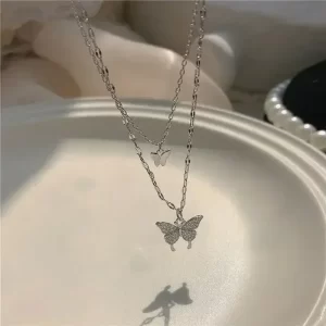 Collier papillon en argent pour femmes et filles, pendentif en cristal et Zircon, chaîne en cristal, bijoux de fête