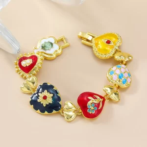 Bracelet bohémien en forme de cœur, goutte d'huile, fleur, Bracelet de fête, breloque Vintage, accessoires de fête, cadeau