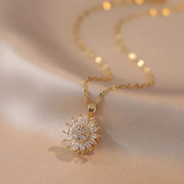 Colliers de présidence de tournesol rotatifs à double couche pour femmes et filles, tour de cou JOChoker, accessoires de bijoux en acier inoxydable – Image 2
