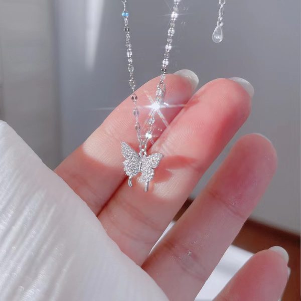 Collier papillon en argent pour femmes et filles, pendentif en cristal et Zircon, chaîne en cristal, bijoux de fête – Image 7