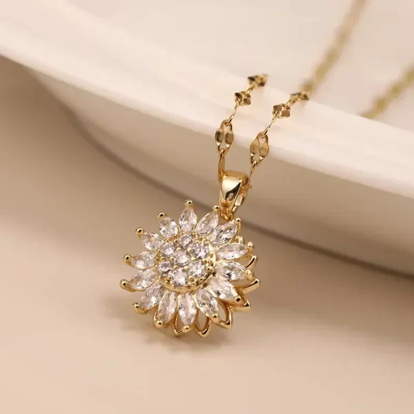 Colliers de présidence de tournesol rotatifs à double couche pour femmes et filles, tour de cou JOChoker, accessoires de bijoux en acier inoxydable – Image 3