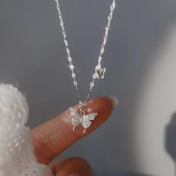 Collier papillon en argent pour femmes et filles, pendentif en cristal et Zircon, chaîne en cristal, bijoux de fête – Image 10