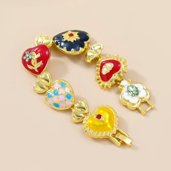Bracelet bohémien en forme de cœur, goutte d'huile, fleur, Bracelet de fête, breloque Vintage, accessoires de fête, cadeau – Image 3